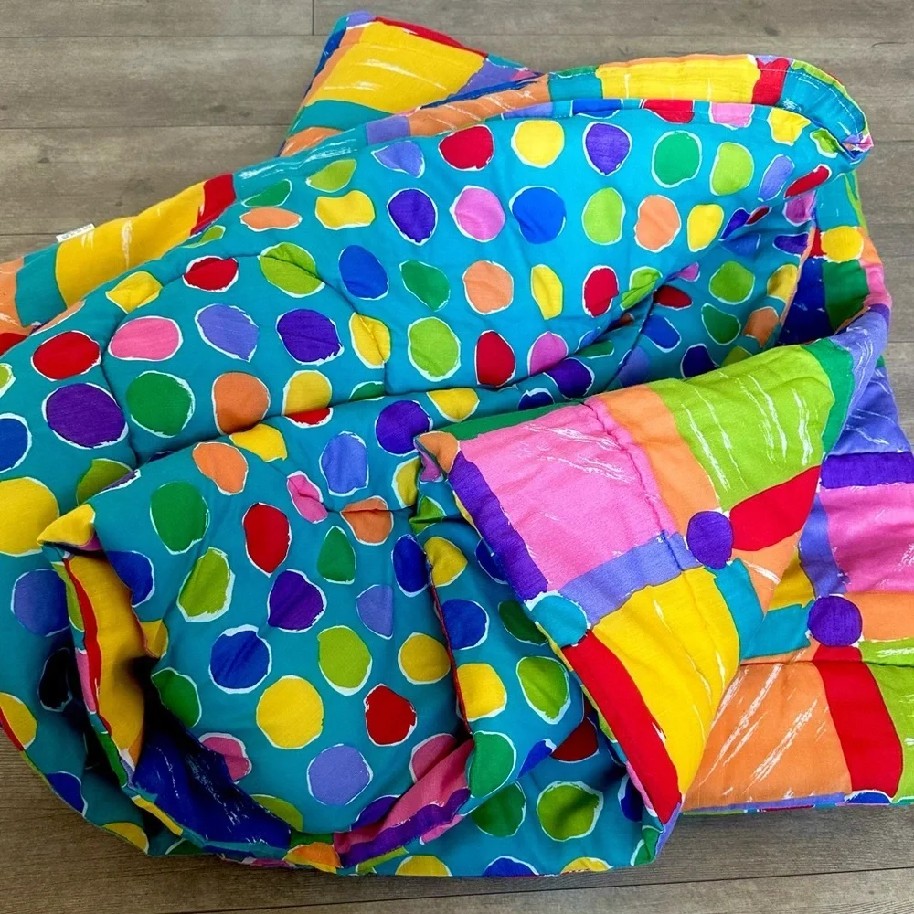 90s Retro Twin XL Double Sided Bedspread Comforter Made in USA by CHF Industries